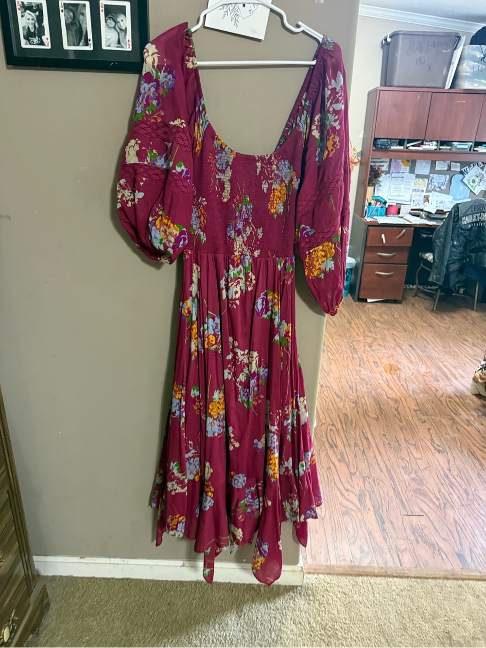We The Free Berry Floral Puff-Sleeve Maxi Dress